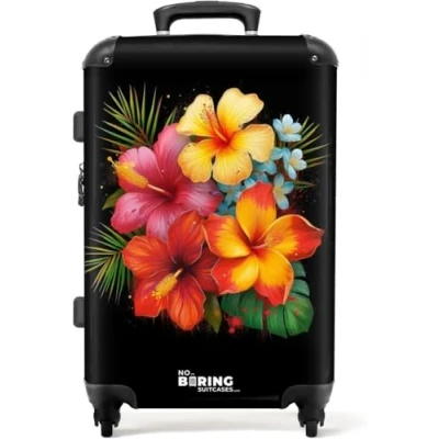 Afbeelding van NoBoringSuitcases.com® Koffer groot Rolkoffer lichtgewicht Tropische bloemen in street art stijl Reiskoffer met 4 wielen Grote trolley XL 20 kg bagage