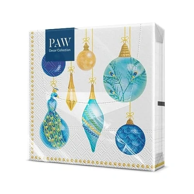 Afbeelding van PAW papieren servet 3 laags (33 x 33 cm) I 20 stuks servetten Kerstmis, winter, vakantie, bal, lavendel ideale tafeldecoratie voor Kerstmis (Glazen lavendelbol)