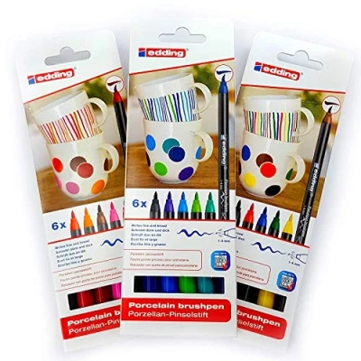 Afbeelding van Edding 4200 Porseleinen penseelstift, 3 x 6 delige set, 1 4 mm, Family , warm cool colour set