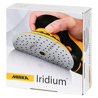 Afbeelding van Mirka Iridium Premium schuurpapier, Ø 150 mm, klittenband, 121 gaten, korrel 40, 50 stuks/voor het schuren van verf, plamuur, primer, hout, staal, minerale materialen, kunststof