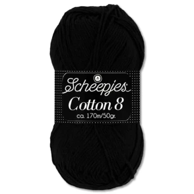 Afbeelding van Frida&#039;s Wollhaus Scheepjes Cotton 8 brei en haakwol, 50 g, 100% katoen, 48 kleuren (515 zwart)
