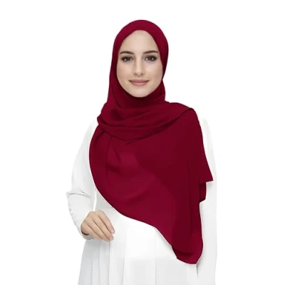 Afbeelding van Hijab sjaal voor moslimvrouwen, van mousseline, rechthoekig, lichte en soepele stof., Bordeaux