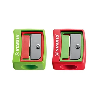Afbeelding van STABILO woody Set van 2 3 in 1 puntenslijpers voor extra dikke potloden, groen/rood, rood/groen