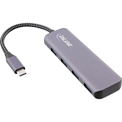 Afbeelding van InLine® USB 3.2 hub, Type C naar 4X A 10Gb/s, metalen behuizing, grijs