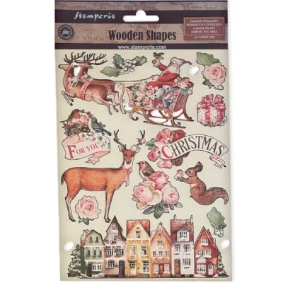 Afbeelding van Stamperia Pink Christmas Colored Wooden Shape A5 (KLSP169)