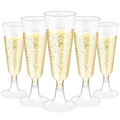 Afbeelding van 25 stuks champagneglazen van kunststof, transparant, 150 ml, herbruikbaar, stapelbaar, voor feest, bruiloft, verjaardag, picknick (transparant)