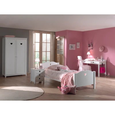Afbeelding van LUCEVI Amori bed + Nachtkastje 2 Deurs Kleerkast Bureau Wit 90x200 cm