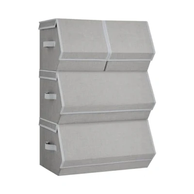 Afbeelding van SONGMICS Set van 4 stapelbare opbergdozen met deksel en magneetsluiting, metalen frame, voor kleding, boeken, duifgrijs, RLB022W01