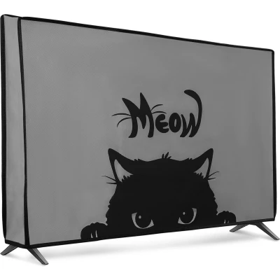 Afbeelding van kwmobile hoes geschikt voor 32&quot; TV Beschermhoes televisie Schermafdekking in grijs / zwart Kat Meow design