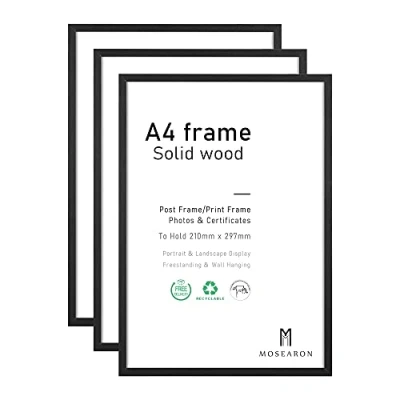 Afbeelding van A4 fotolijsten 21 x 30 cm zwart 3 pack voor wandmontage of tafelmontage