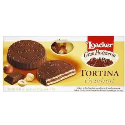 Afbeelding van Loacker Tortina Chocoladetaarten, 3 stuks, gevuld met hazelnootcrème, 63 g, 6 stuks