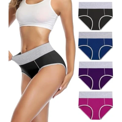 Afbeelding van wirarpa Lot de culottes taille haute en coton, couvrantes, grande taille, pour femme, L