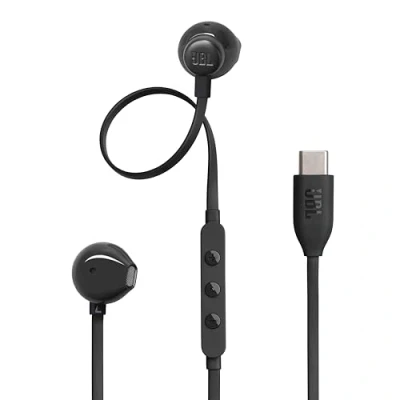 Afbeelding van JBL Tune 305C, Hi Res bedrade hoofdtelefoon, Pure Bass Sound, USB C aansluiting, knoopvrije platte kabel, afstandsbediening met drie knoppen microfoon, zwart