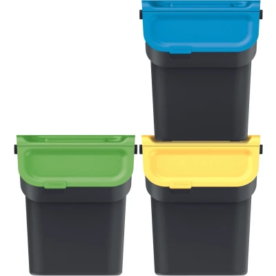 Afbeelding van Prosperplast Keden prullenbakken set van 3x20l Kaddi Q Zwart