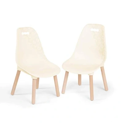 Afbeelding van B. Toys by Battat Set van twee kinderen trendy stoelen in ivoorkleur met poten natuurlijk hout, BX1901C1Z 37,08 x 41,66 66,04 cm