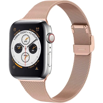 Afbeelding van imoshion Milanees vouw bandje Geschikt voor Apple Watch 1, 2, 3, 4, 5, 6, 7, 8, 9, 10 (42 mm), SE 38/40/41 mm Rosé goud One Size