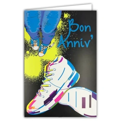 Afbeelding van AFIE 69 8131 fluo kaart Happy Birthday sneakers met envelop 12 x 17,5 cm jeans schoenen streetwear heren dames binnenkant wit om te schrijven echte inkten gemaakt en geproduceerd in