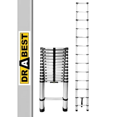 Afbeelding van Drabest ladder Telescopische Aluminium Uitschuifbare vouwladder Universele 13 treden Hoogte 3,8 m