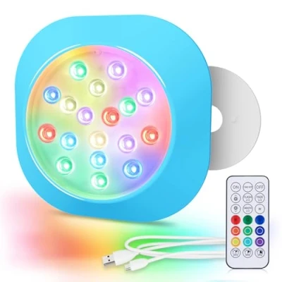 Afbeelding van LyLmLe Oplaadbare zwembadverlichting, RGBW IP68 waterdicht ledlicht met afstandsbediening, 14 cm, magnetische led spots kleurverandering voor afneembare zwembaden, begraven spa
