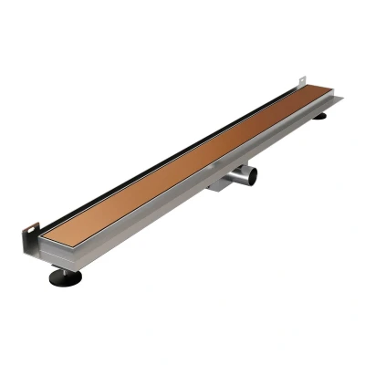 Afbeelding van Brauer Douchegoot 90x7. 5cm muurflens tegelinlegrooster omkeerbaar RVS geborsteld koper