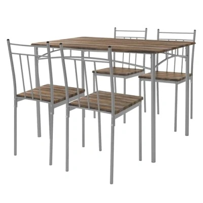 Afbeelding van Eetset voor 4 personen 5 delig met eettafel en stoelen bruin hout ML design