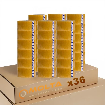 Afbeelding van MOLTA SOLVENTA TRANSPARANT Verpakkingstape 48 mm x 55 m Kartonnen tape voor pakketten en dozen 36 Rollen SYNTHETIC RUBBER