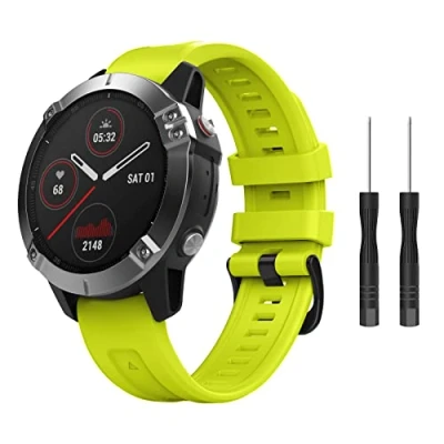 Afbeelding van MoKo Armband compatibel met Garmin Fenix 7 6 Pro 5 Plus, Instinct Solar, Forerunner 745 935 945 955, Epix Gen 2, Quick Fit 22 mm, zachte siliconen, limoengroen