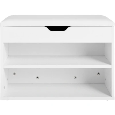Afbeelding van SoBuy FSR25 W Schoenenbank Schoenenrek Schoenenkast Zitvlak Zitbank met opbergvak 2 Legplanken wit