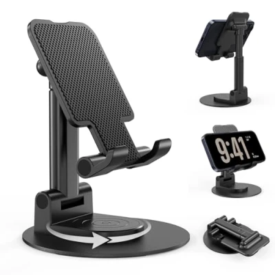 Image de Support Téléphone Bureau BHHB Réglable, Portable avec Réglage de la Hauteur Rotatif à 360 Compatible Smartphones iPhone, Galaxy, Huawei etc Noir