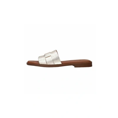 Afbeelding van Manfield Dames Gouden leren gevlochten slippers Maat 36