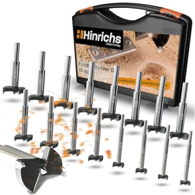 Afbeelding van Hinrichs Forstnerboorset 17 delig in koffer Forstner boorset 15 tot 40 mm voor verschillende werkzaamheden houtboren plugboor scharnierboor