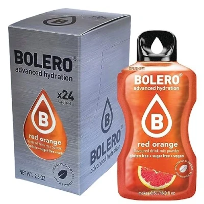 Afbeelding van Bolero Red Orange 24 x 3 g, suikervrij sappoeder, gezoet met stevia + vitamine C, geschikt voor kinderen, atleten en diabetici, glutenvrij veganistisch, rood oranje smaak