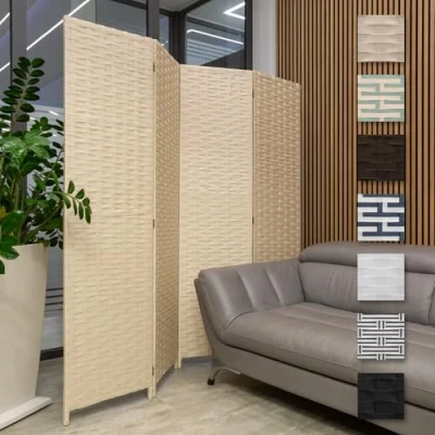 Afbeelding van HEXIM Ruimteverdeler, 180 x cm, opvouwbaar scherm met 4 panelen, ruimteverdeler voor thuiskantoor, vrijstaand (LR192, crème)