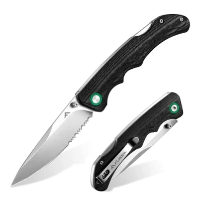 Afbeelding van FLISSA Vouwmes, zakmes, 20,2 cm, roestvrij staal, met G10 handvat, campingmes raambreker, riemclip, multifunctioneel mes voor wandelen, klimmen, reizen, zwart