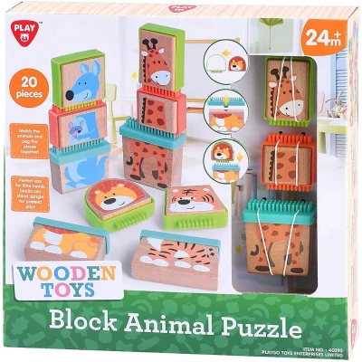Afbeelding van Play Houten Blokpuzzel Dieren, 20dlg.