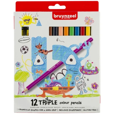 Afbeelding van Kleurpotloden Bruynzeel Kids Triple blister à 12 stuks assorti
