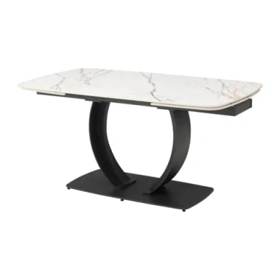 Afbeelding van Vente unique Verlengbare eettafel 6 tot 10 plaatsen van keramiek en zwart metaal Wit marmereffect OLIFIA Maison Céphy L 240 cm x H 76 D 90