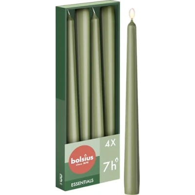 Afbeelding van Bolsius Essentials Gotische kaarsen 245/24 Fresh Olive 4 stuks in verpakking
