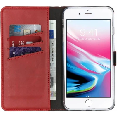 Afbeelding van Selencia Hoesje Geschikt voor iPhone 8 Plus / 7 Met Pasjeshouder Echt Lederen Bookcase Rood
