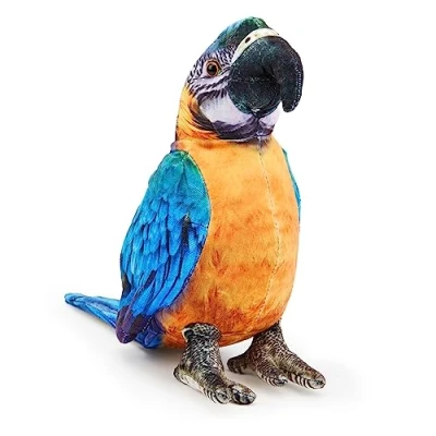 Afbeelding van Zappi Co Knuffelig zacht pluche dier voor kinderen, perfecte zachte speelmetgezel kinderen in bedrukte stijl (28 cm lang) (papegaai ara blauw geel)