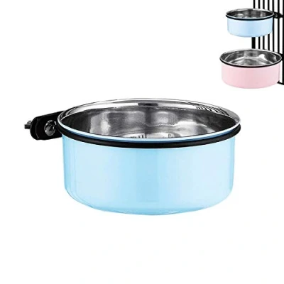 Afbeelding van Hondenkooi en kooiwaterbak, 2 in 1 hangende voerbak, roestvrijstalen kooi hondenbak, medium, blauw, 1,7 l / stuk