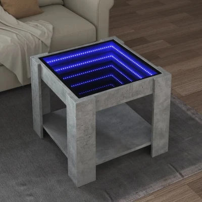 Afbeelding van Salontafel met LED 53x53x45 cm bewerkt hout betongrijs