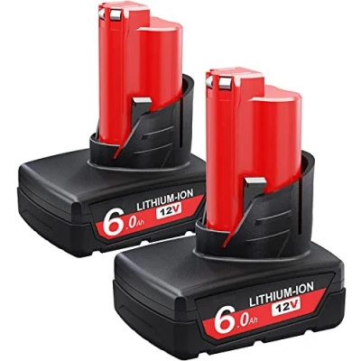 Afbeelding van Set van 2 reservebatterijen 12 V 6,0 Ah voor Milwaukee M12 Li ion XC 48 11 2401 2402 2411 2420 2440