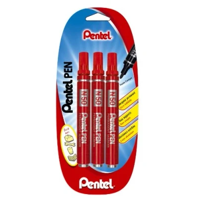 Afbeelding van Pentel N50 permanente marker, kegelvormig, rood, 3 stuks