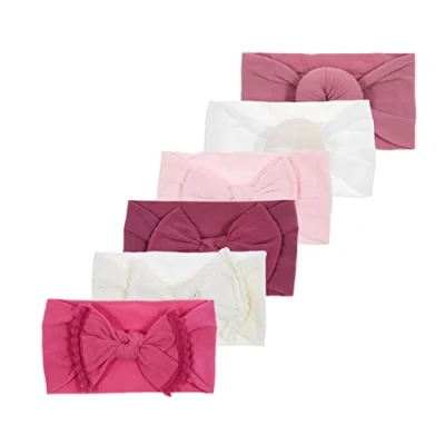 Afbeelding van Nishine 6 stuks elastische nylon hoofdbanden voor pasgeborenen met geknoopte ballen (felroze)