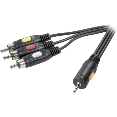 Afbeelding van SpeaKa Professional Jackplug / Composite Cinch AV Aansluitkabel [1x male 2,5 mm 3x stekker] 2.50 m Zwart
