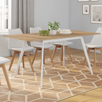 Image de Table scandinave extensible INGA 120 160 cm plateau bois pieds blancs