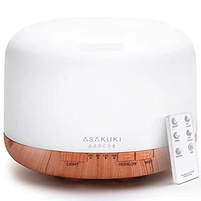 Afbeelding van ASAKUKI 500 ml premium, etherische olie diffuser, 5 in 1 ultrasone aromatherapie geurende vaporizer luchtbevochtiger, timer en automatische beveiliging aan/uit schakelaar, 7 kleuren
