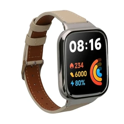 Afbeelding van kwmobile lederen horlogebandje geschikt voor Xiaomi Redmi Watch 3 Active / Lite polsband Echt leren smartwatch bandje Activity tracker horloge band in wit