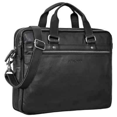 Afbeelding van STILORD &#039;Brayson&#039; Handdoek Documententas Leer Zakelijke Computer Tas voor MacBooks 16 Inch Werktas Schoudertas Echt Lederen Case, zwart., koffer